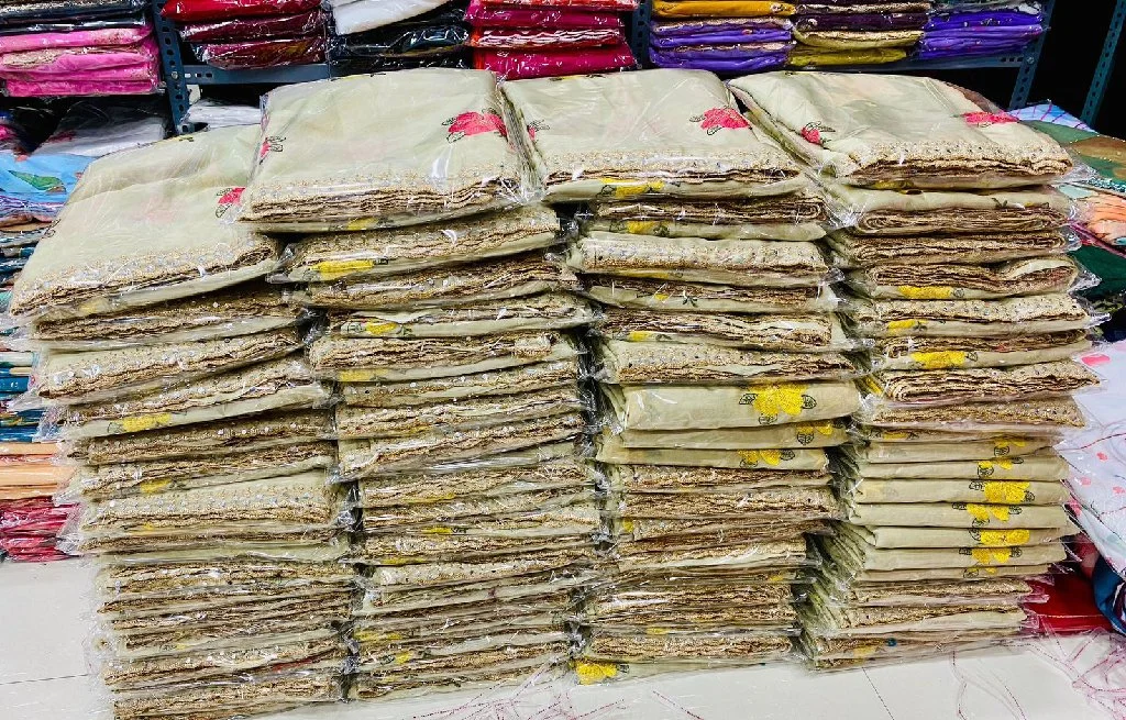 Light Grey Floral Embroidered Saree with Yellow Blouse thumbnail 2