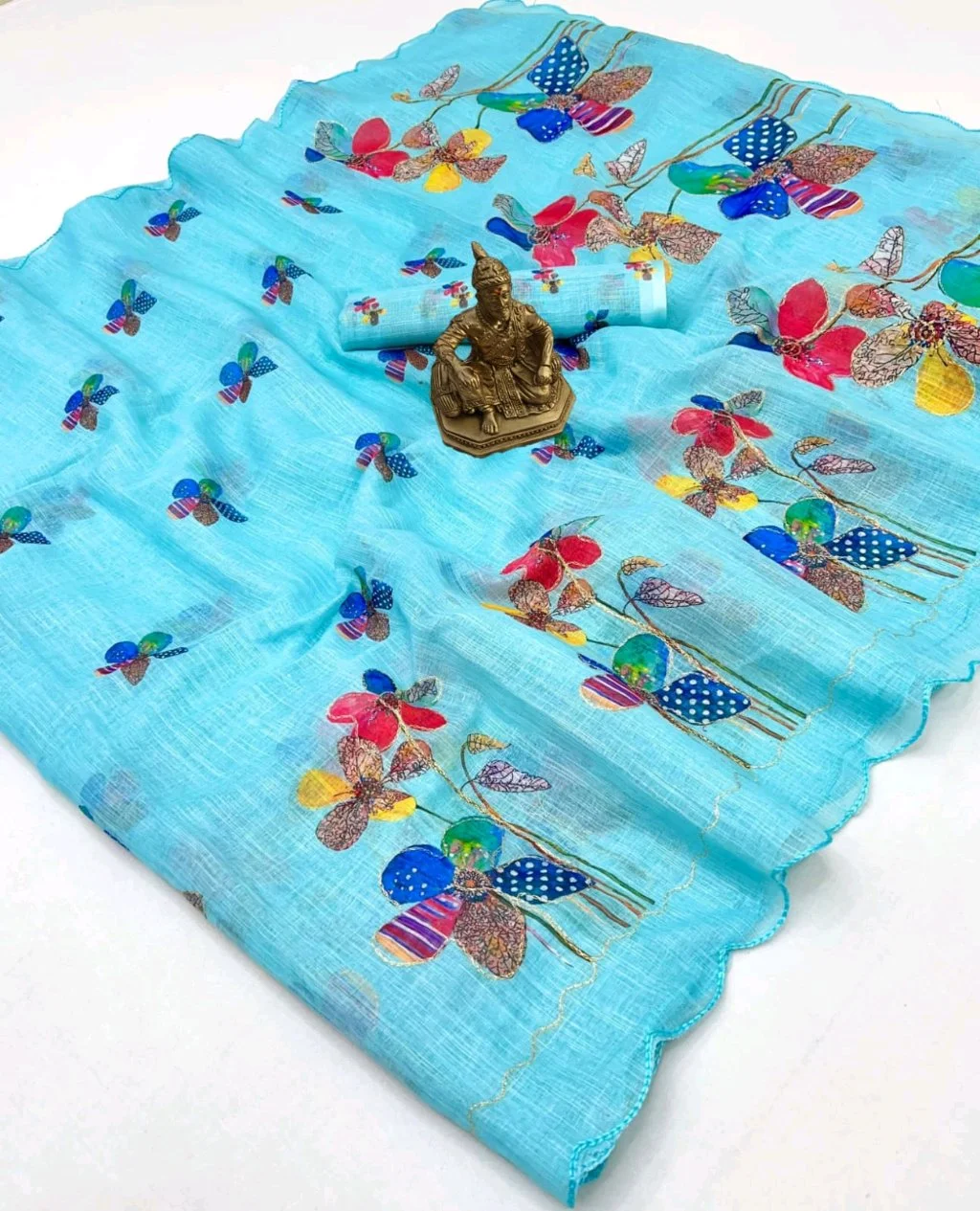 Floural Aari Work  Saree with Colorful Floral Design 9