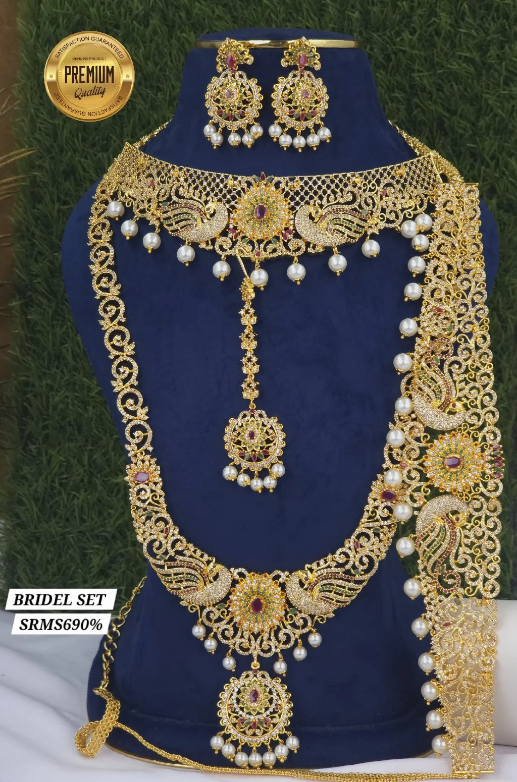 Gold Plated Bridal Jewelry Set with Peacock Design