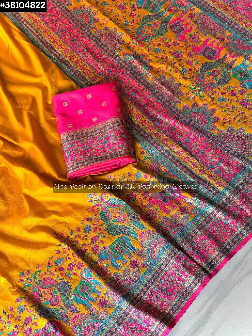 Black Darbar Silk Pashmina Saree with Multicolor Weaves 5