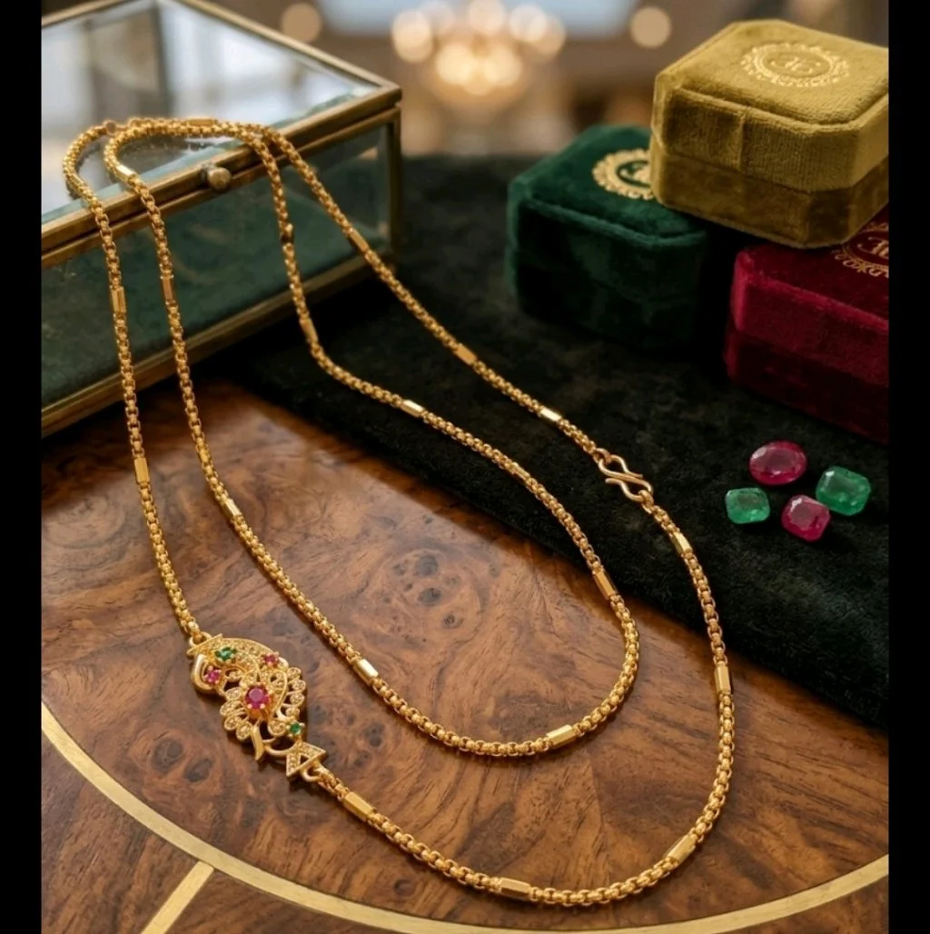 Gold Plated Peacock Pendant Long Chain