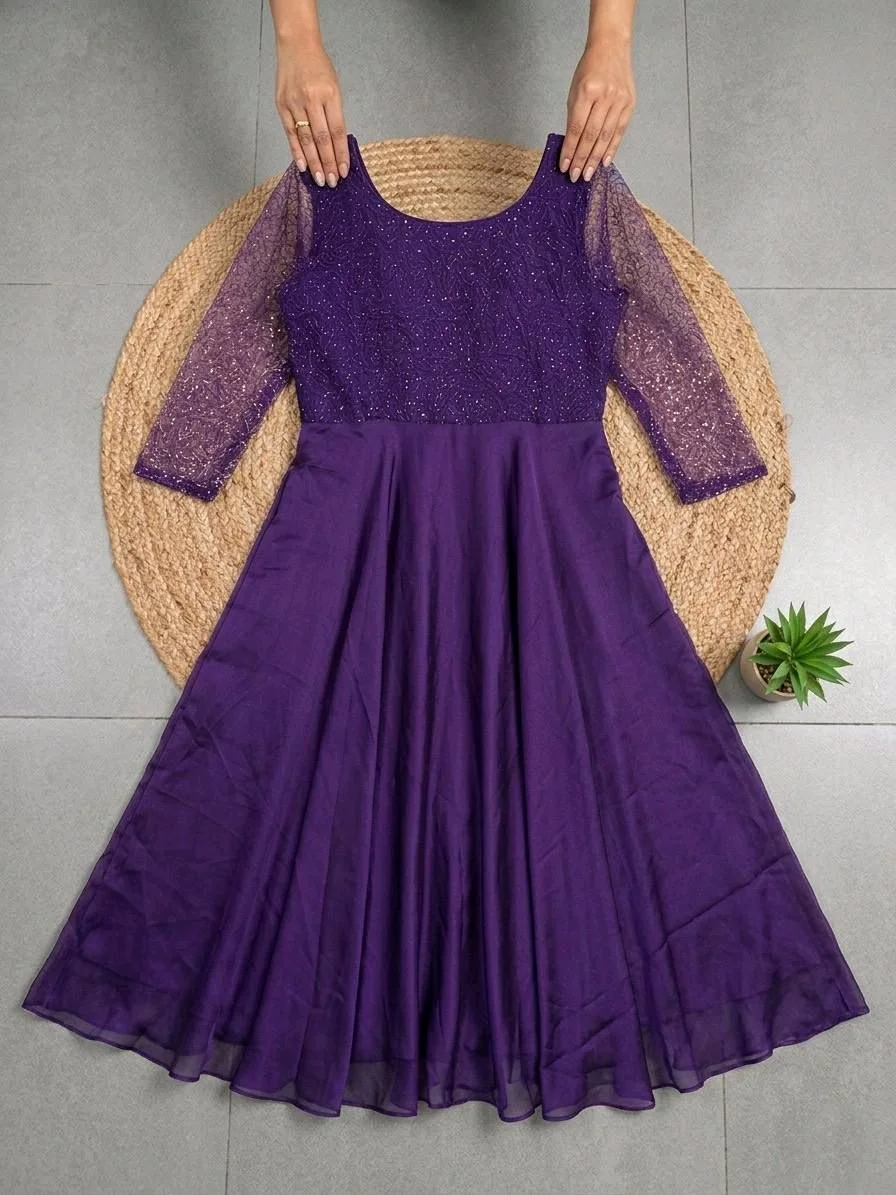 Embroidered Anarkali Gown with Sheer Sleeves thumbnail 2