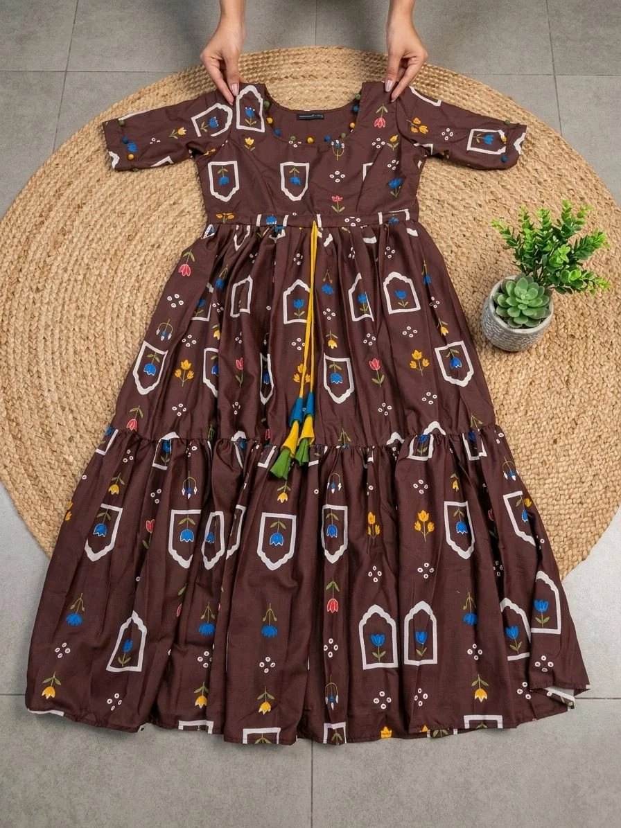 Floral Print Cotton Maxi Dress for Girls 1