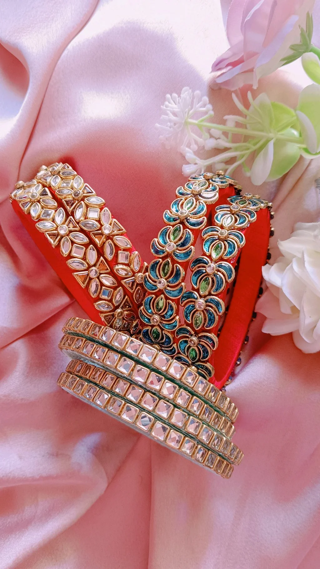 Traditional Kundan and Enamel Bangle Set