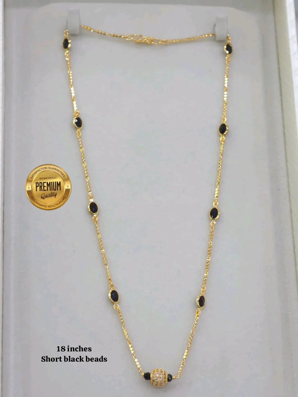 Gold Plated Chain with Black Beads and Stone Pendant