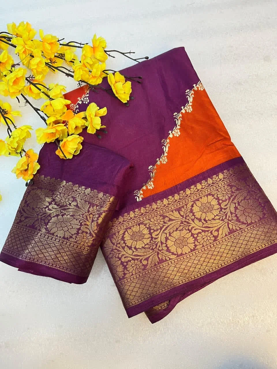 Heavy Marshmallow Saree with Zari Border thumbnail 2