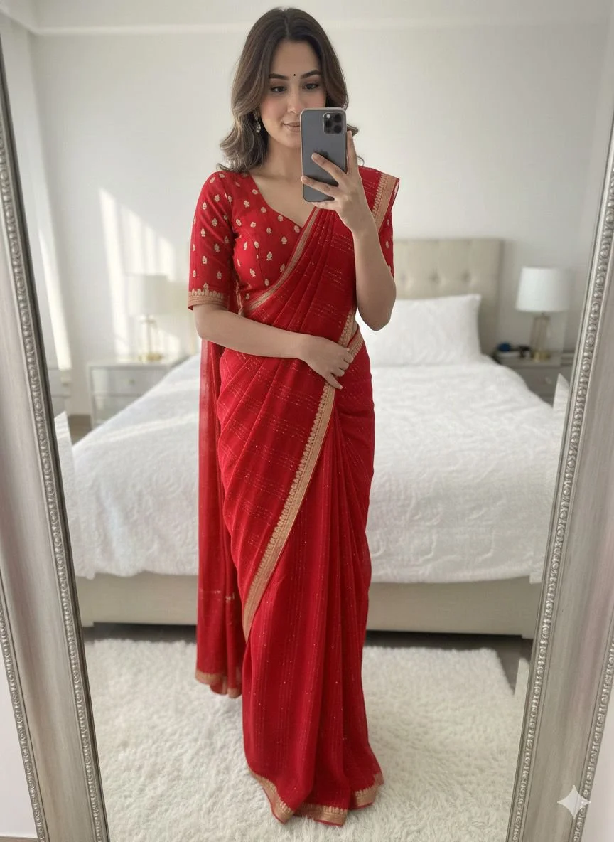 pure VISCOSE GEORGETTE sequence work sarees thumbnail 7