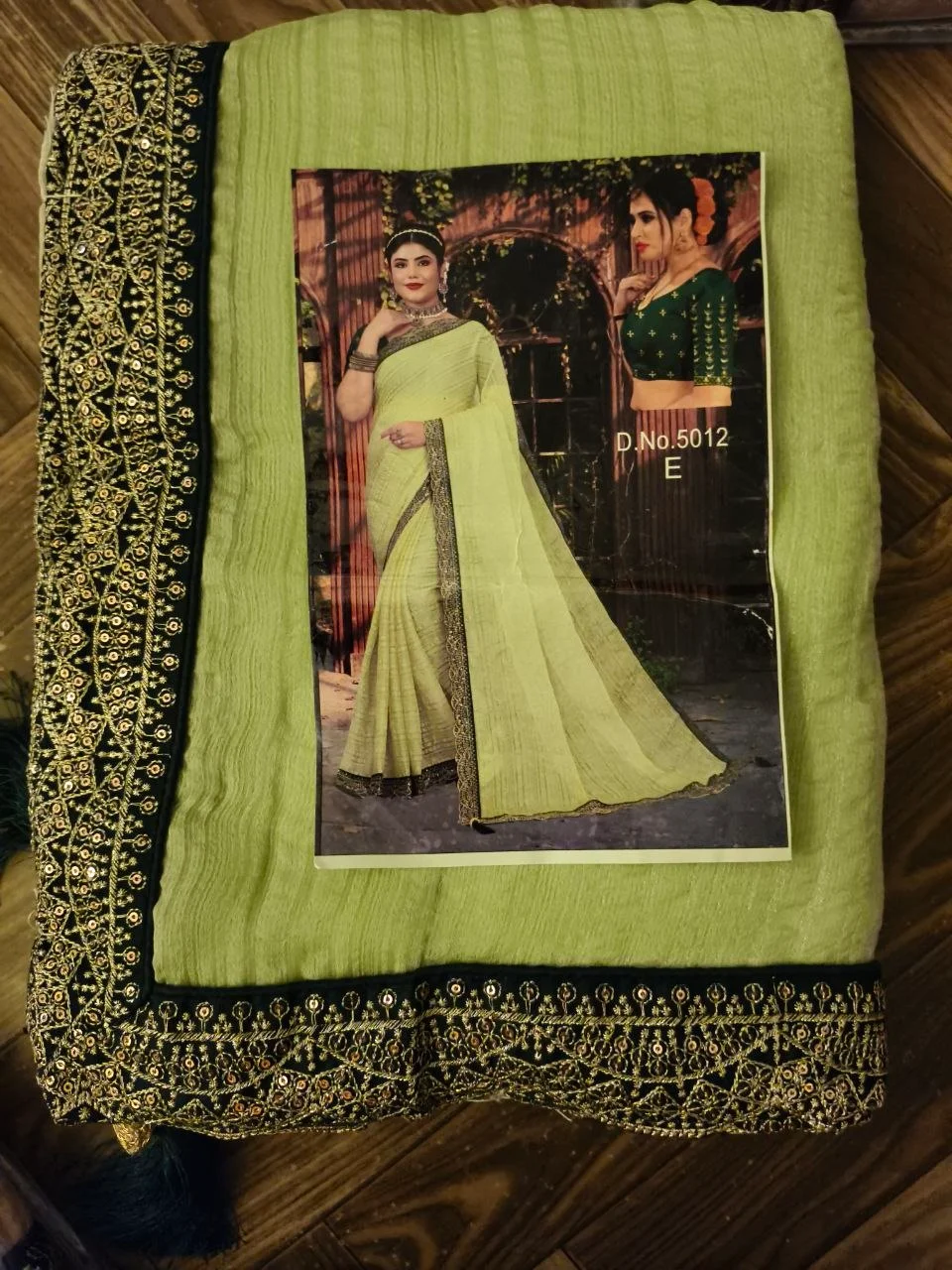 Light Green Saree with Embroidered Sequin Border 4