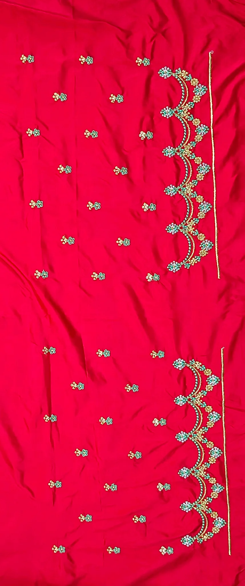 Red Computer Embroidery Blouse Piece with Floral Design thumbnail 2