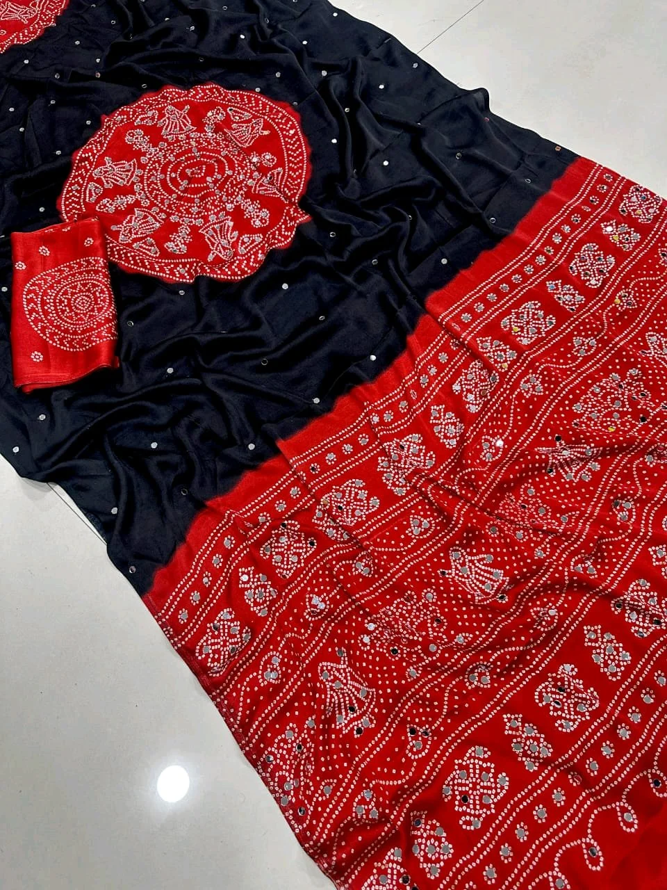 Soft Satin Crepe Silk Saree and Mirror Work thumbnail 3