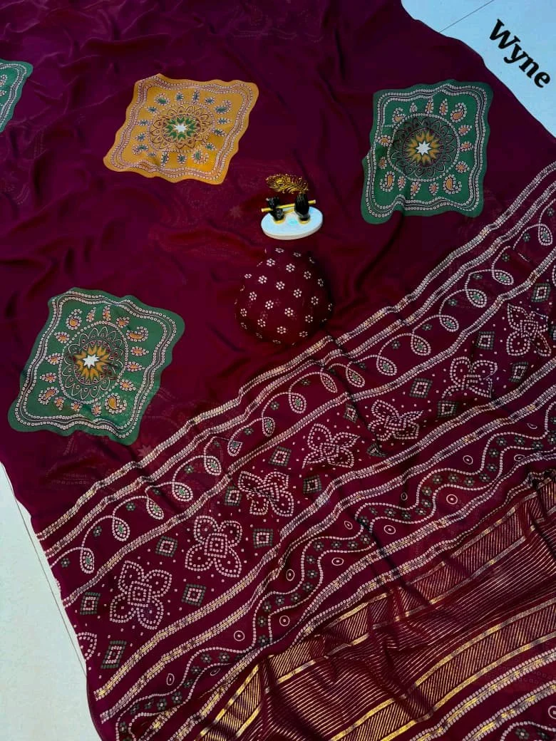 Black Bandhani Print Saree with Colorful Motifs thumbnail 2