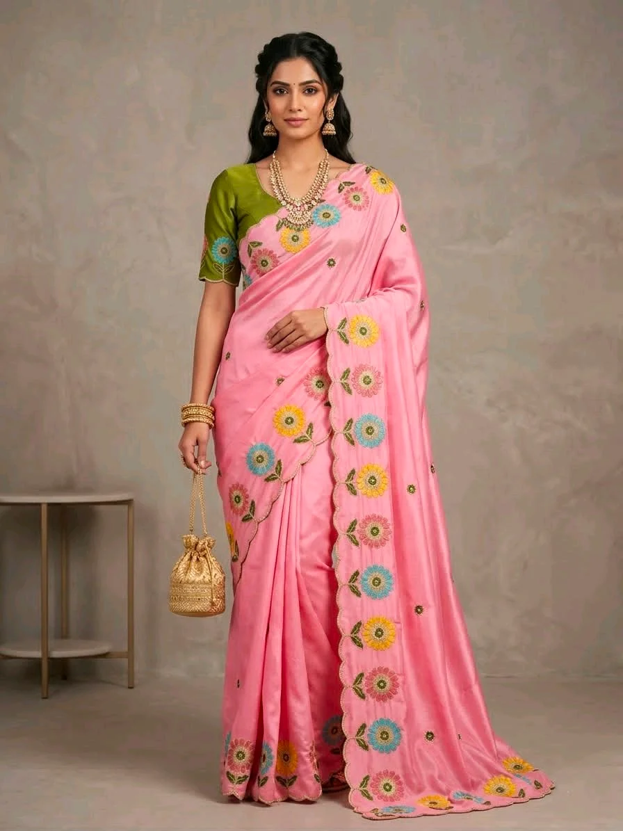 Crepe Silk With Designer  Embroidered Saree 4
