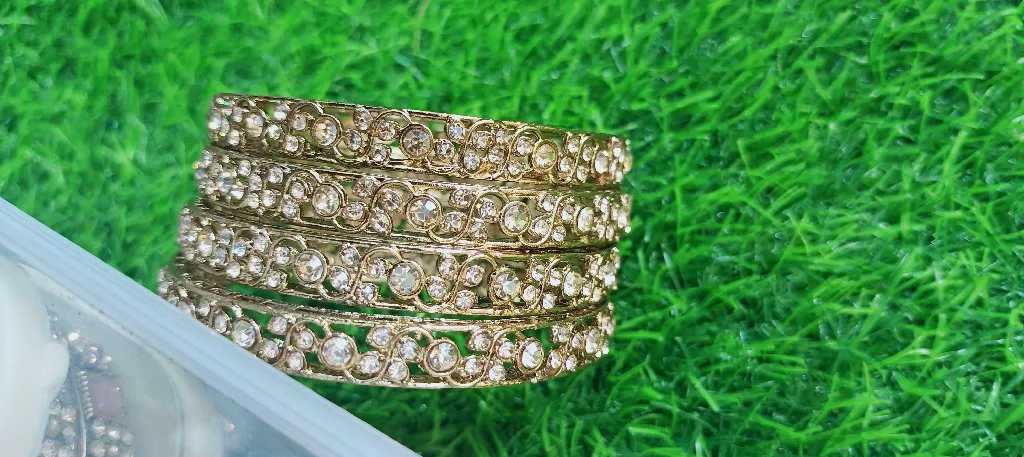 Gold Toned Stone Studded Bangles Set thumbnail 3