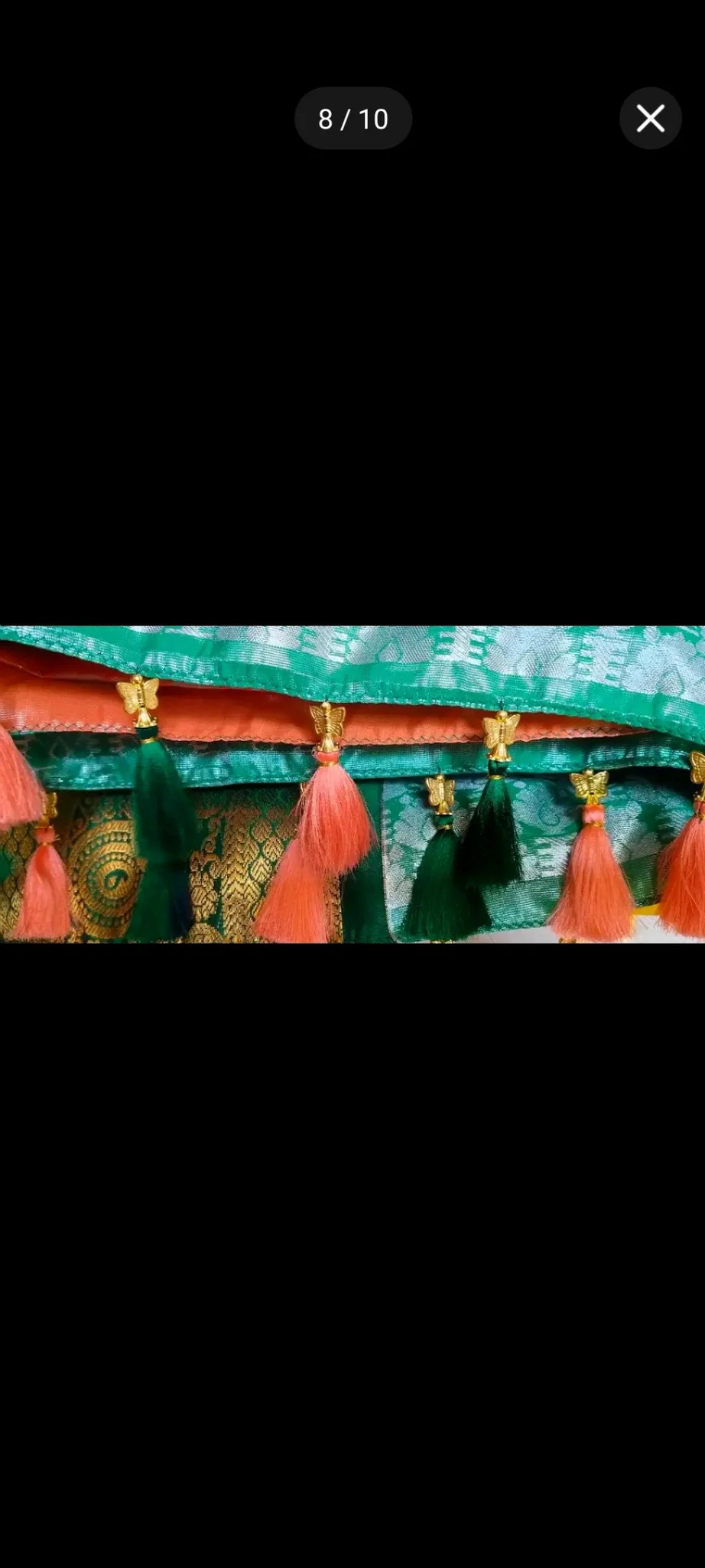 Saree Pallu Tassels with Green and Orange Threads and Butterfly Beads