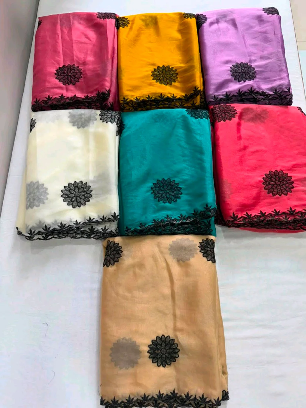 Multi Embroidered Saree with Scalloped Border thumbnail 1