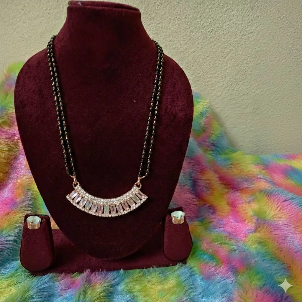 Modern Diamond Look Mangalsutra with Matching Earrings - Variant 2