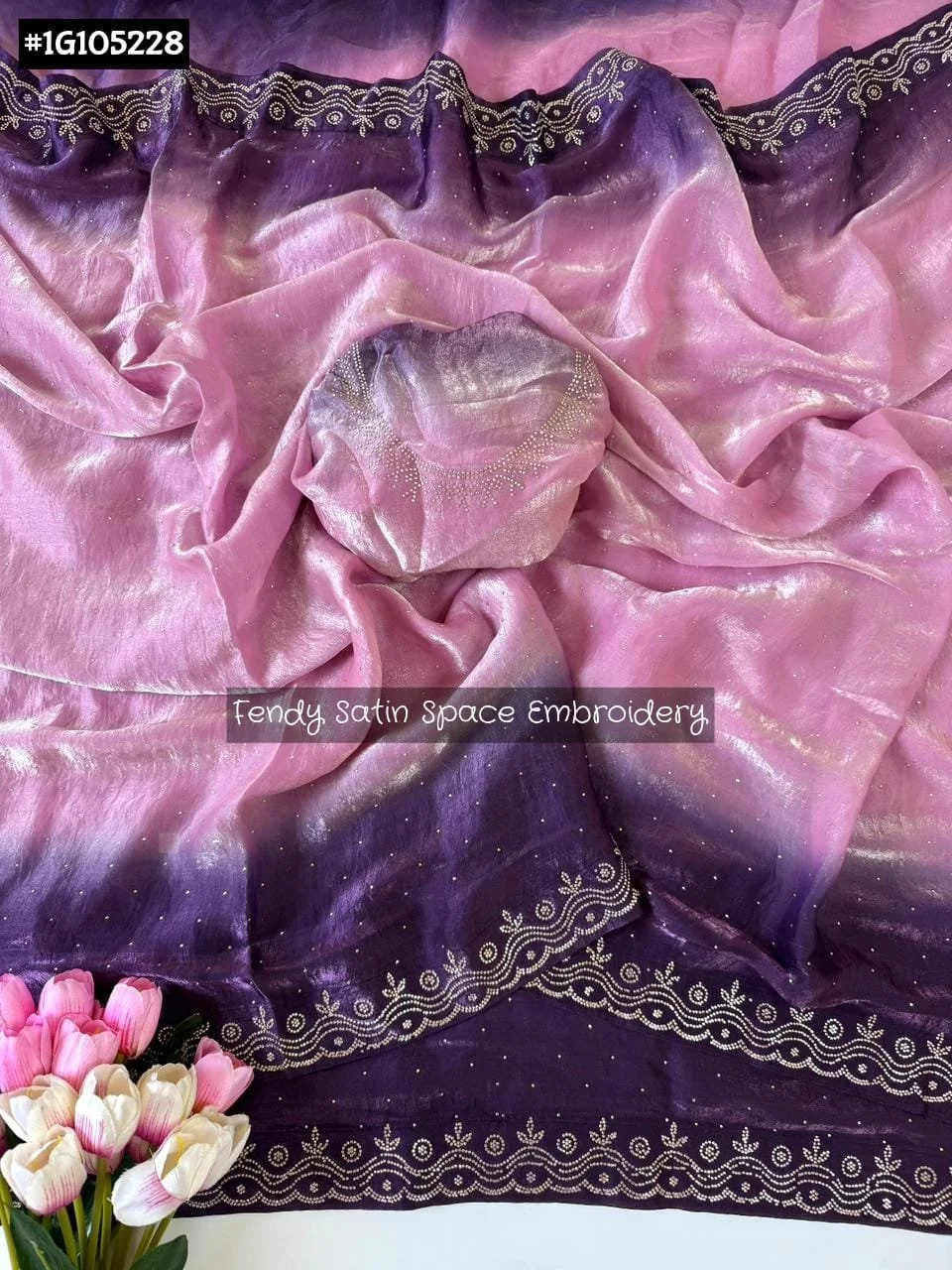 Fendy Satin Ombre Saree with Space Embroidery thumbnail 4