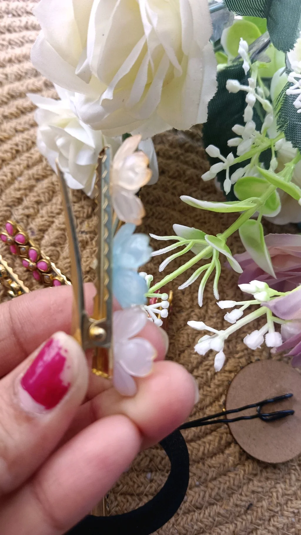 Translucent Floral Pearl Drop Aligrator Small Clips 3