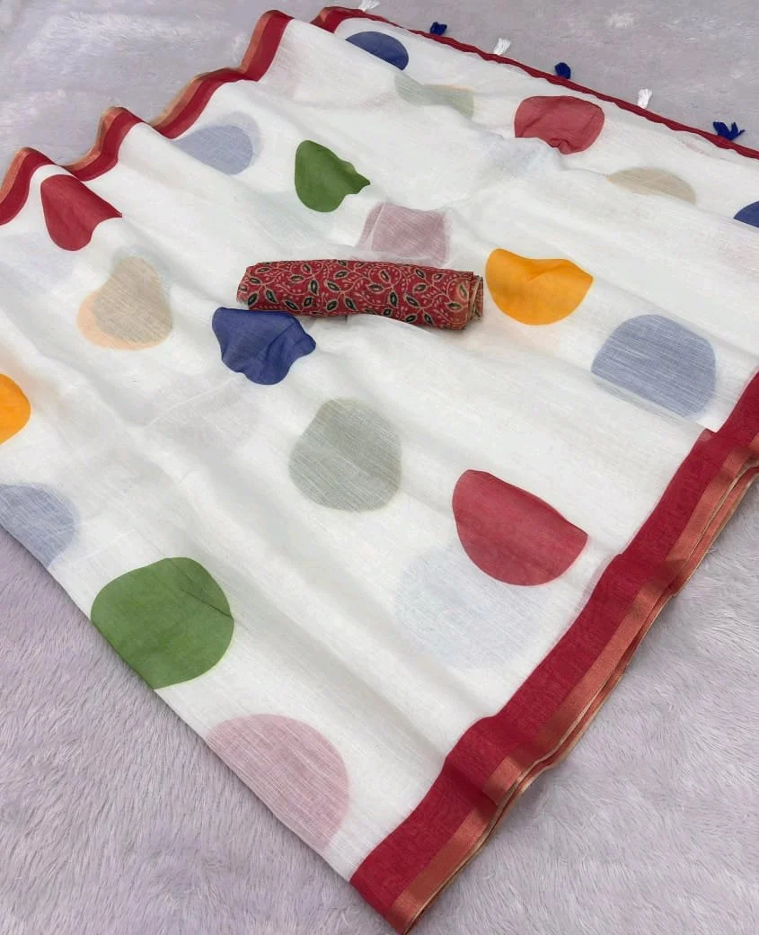 Linen Blend Printed Sarees thumbnail 5
