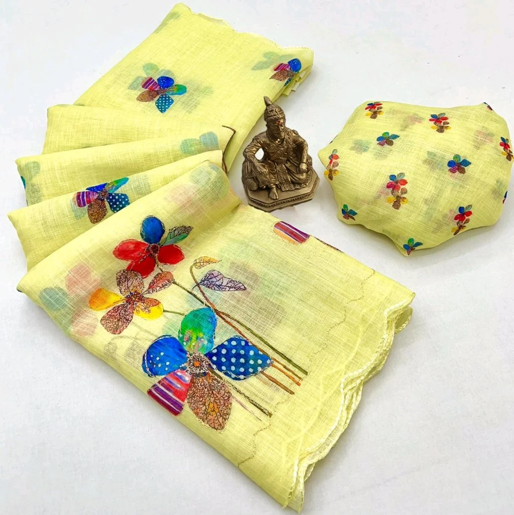 Floural Aari Work  Saree with Colorful Floral Design 4