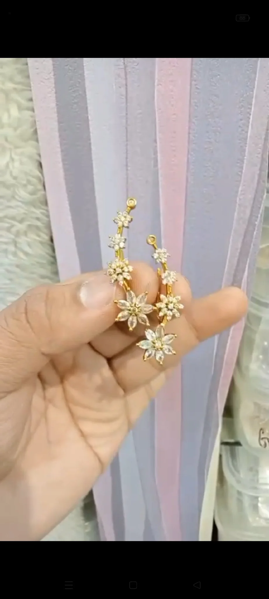 Gold Plated Floral Stone Curved Earrings