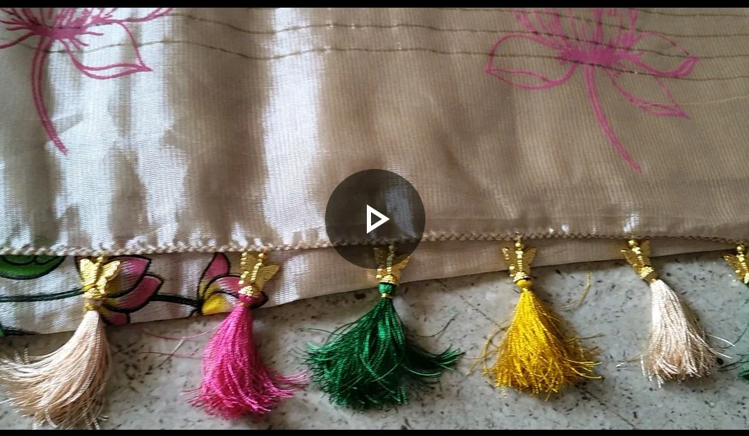 Colorful Saree Pallu Tassels with Gold Butterfly Design