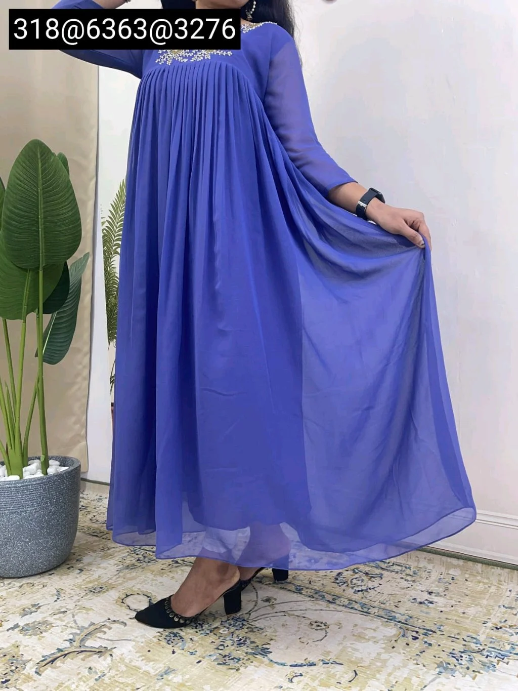 Embroidered Pleated Georgette Kurti thumbnail 8