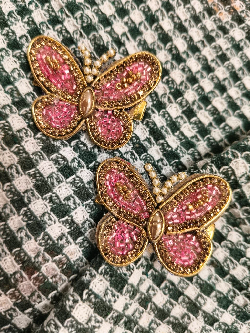 Pink and Gold Beaded Butterfly Hair Clips thumbnail 1