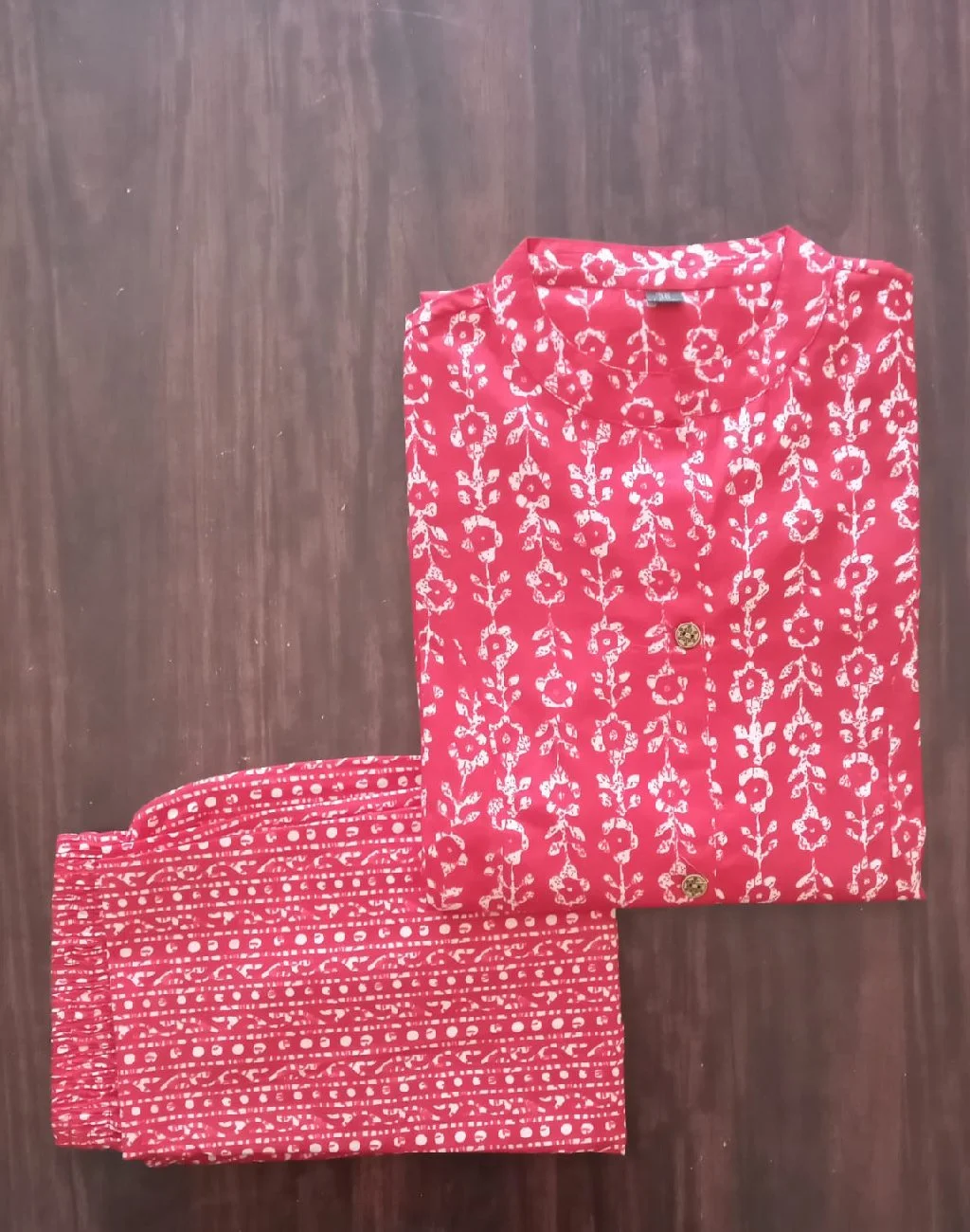 Red Ikat Print Cotton Kurta Set 3