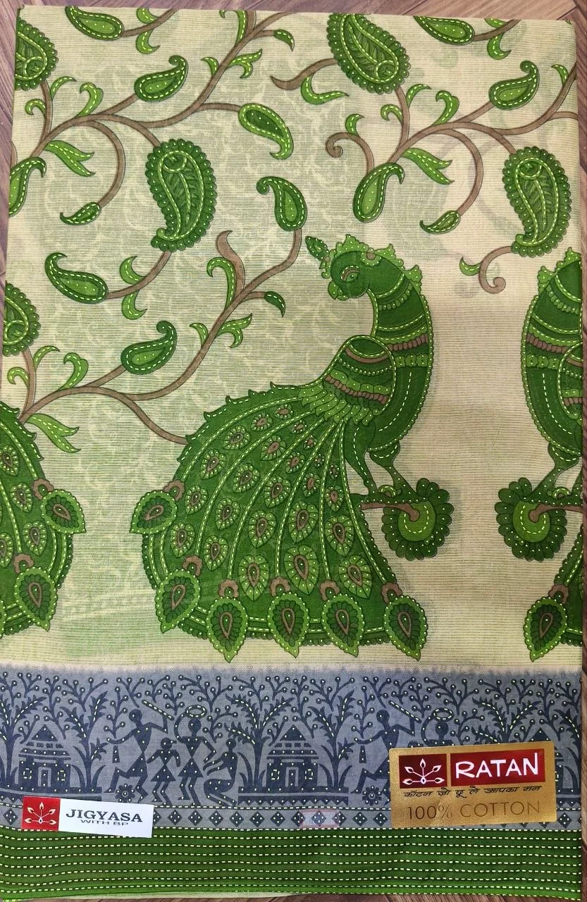 Ratan Jigyasa Blue Cotton Saree with Peacock and Warli Print thumbnail 2