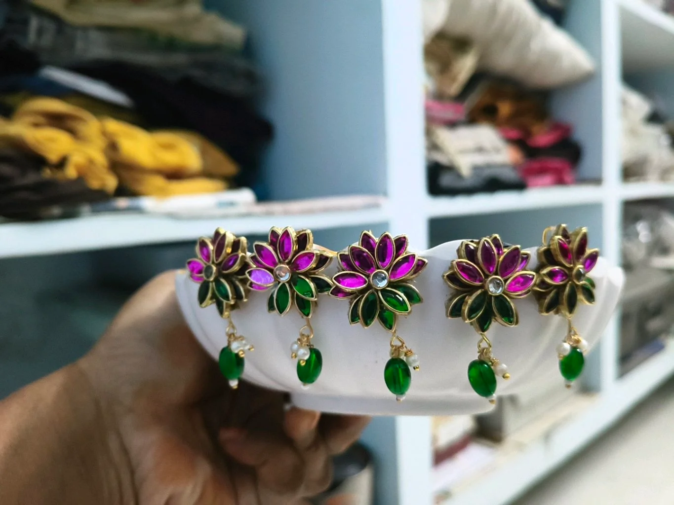 Traditional Pink Green Lotus Jada Billa Hair Accessory thumbnail 2