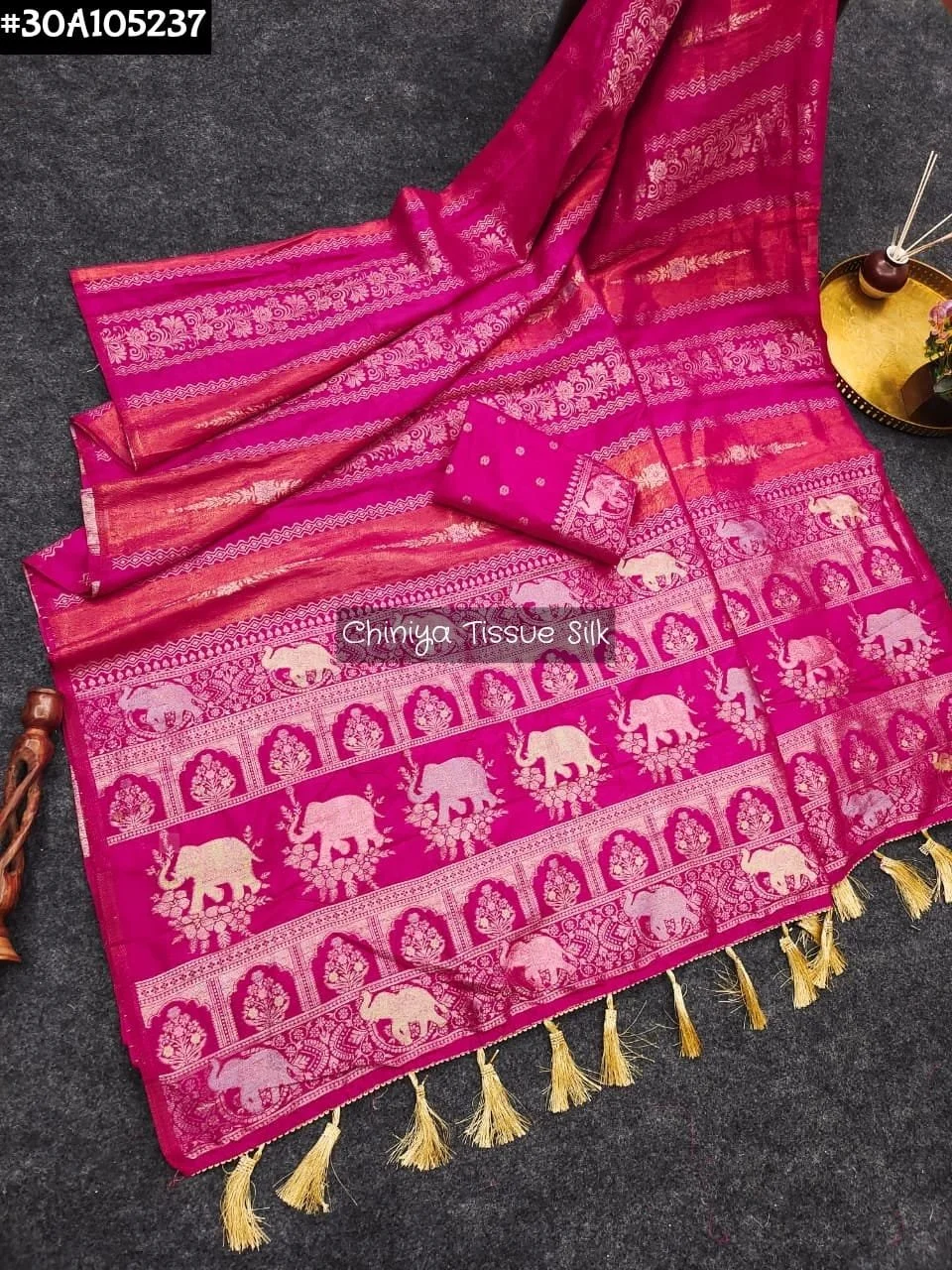 Chiniya Tissue Silk Sarees with Zari Stripes and Border thumbnail 3