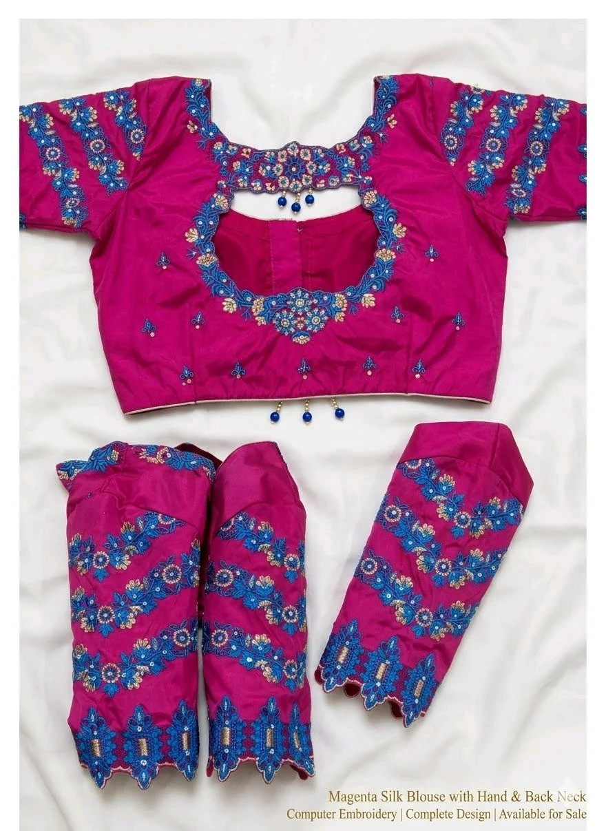Magenta Silk Blouse with Computer Embroidery