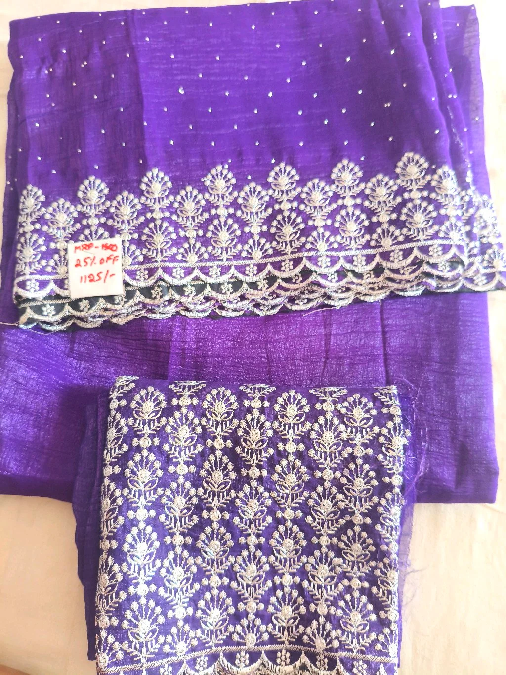 Dark Green Embroidered Saree with Scalloped Border 2