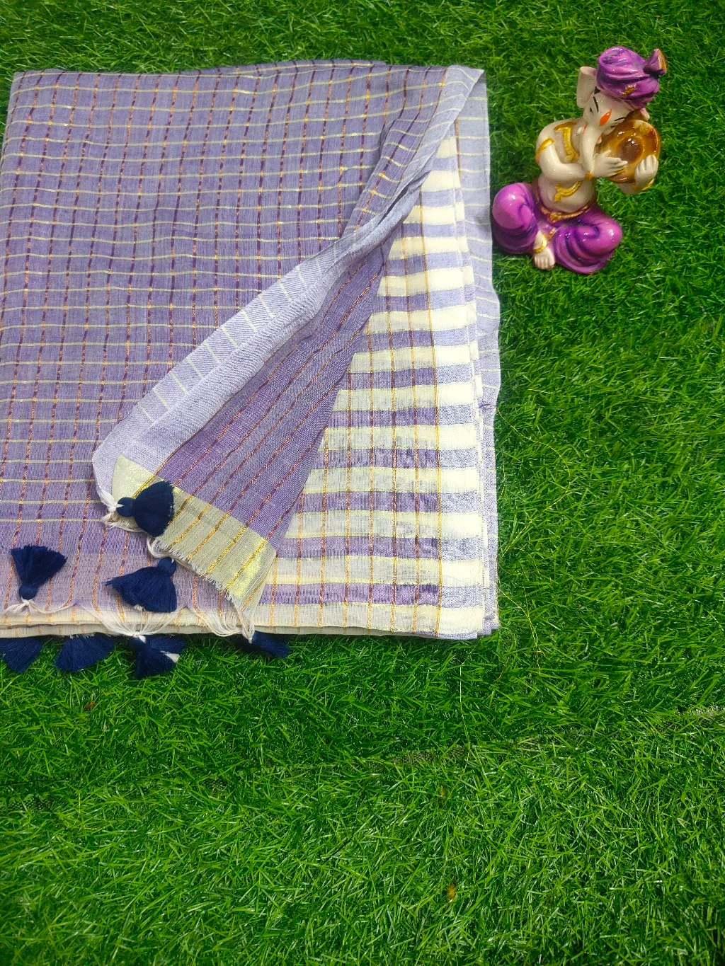 Maroon Gold Checked Saree with Tassels 7