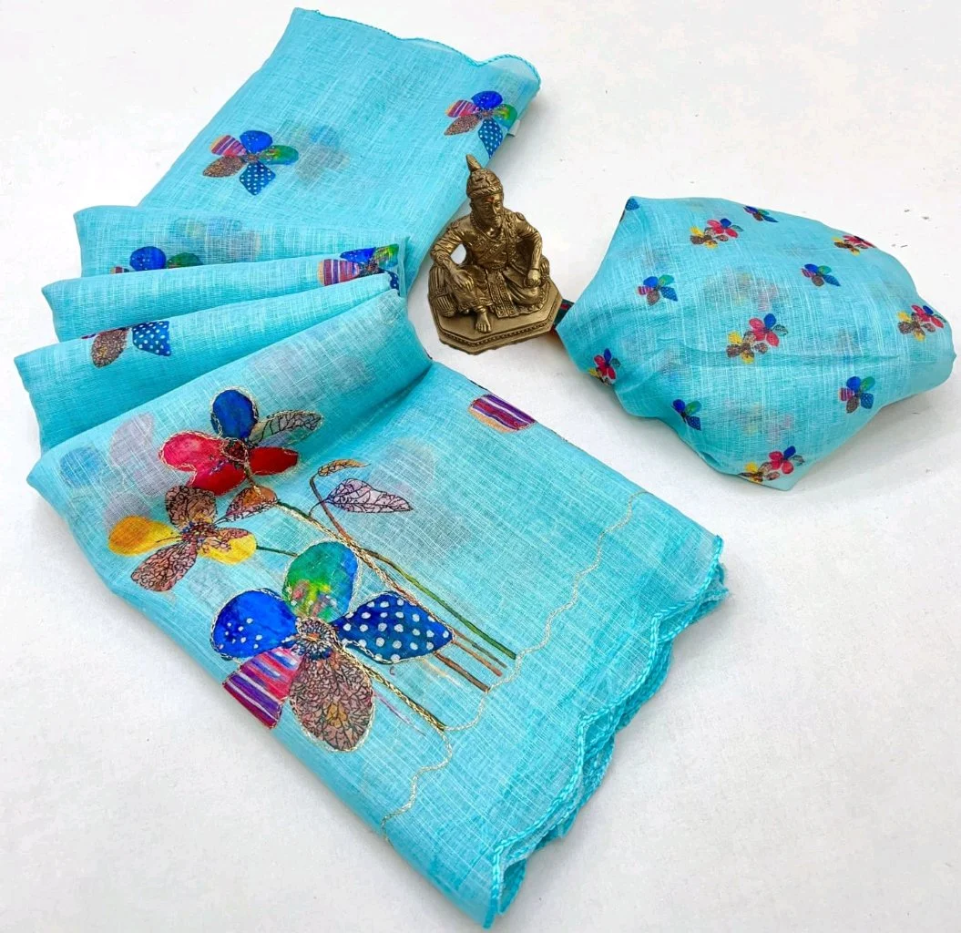 Floural Aari Work  Saree with Colorful Floral Design 2