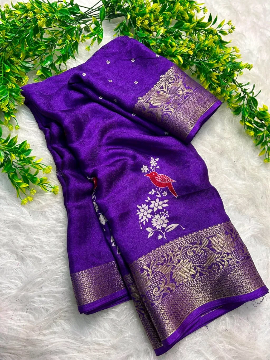 Mass Mellow  Soft Silk Saree with Colorful Folk Art Embroidery and Zari Border 9