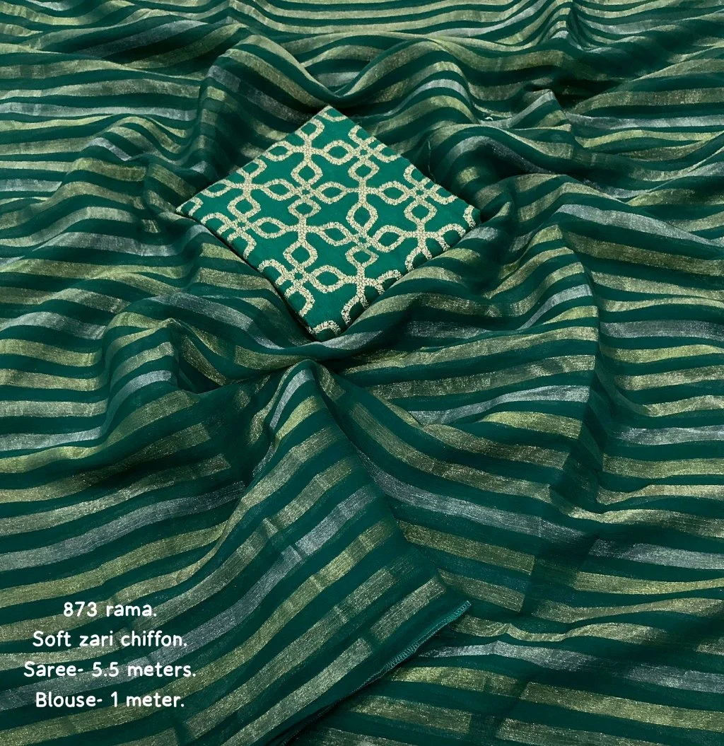 Rama Green Soft Zari Chiffon Saree 5