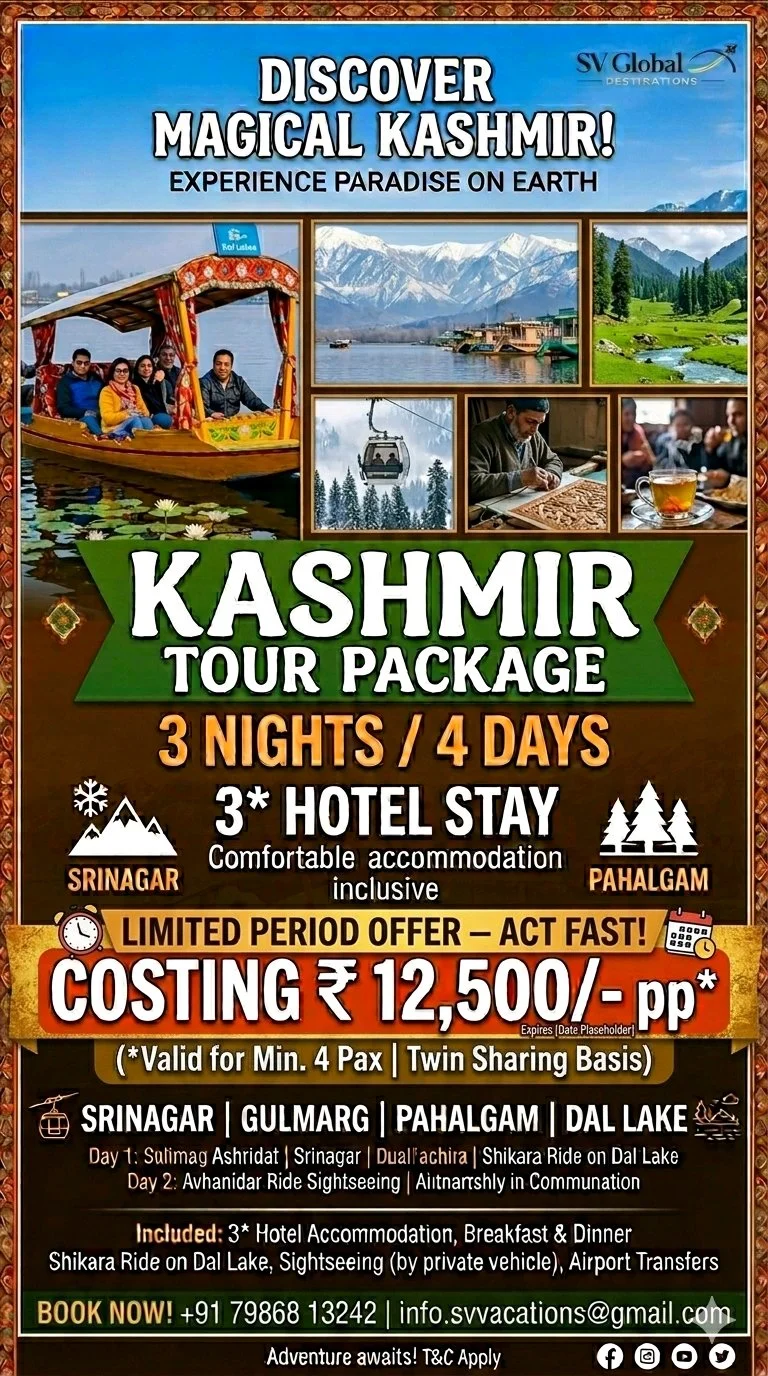 Kashmir Tour Package 3N/4D