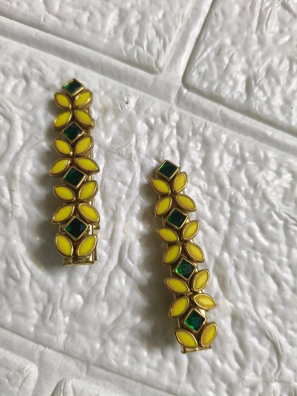 Gold Toned Yellow and Green Stone Hair Clips thumbnail 1