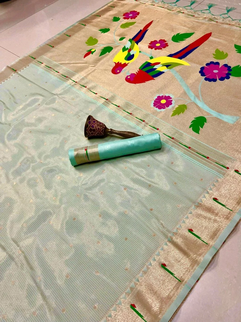 Paithani Silk Saree with Parrot Motifs thumbnail 6