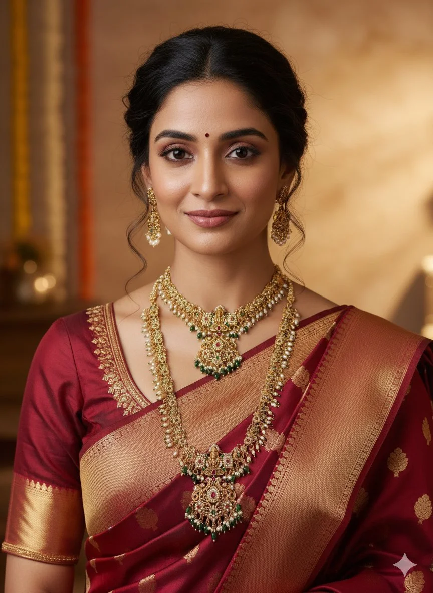 Gold Toned Antique Finish Lakshmi Temple Necklace Set - Variant 2