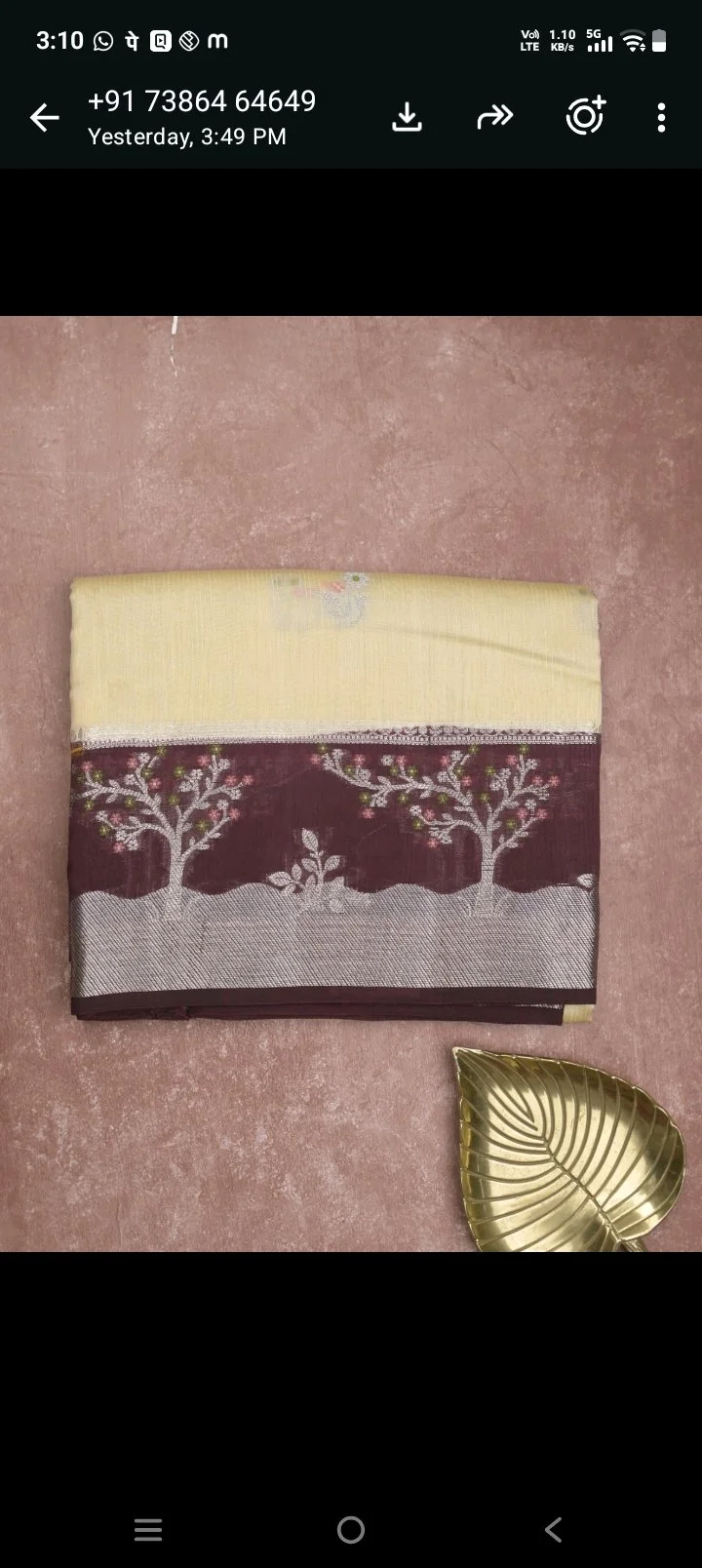 Cream and Maroon Silk Saree with Tree Motif Zari Border thumbnail 1