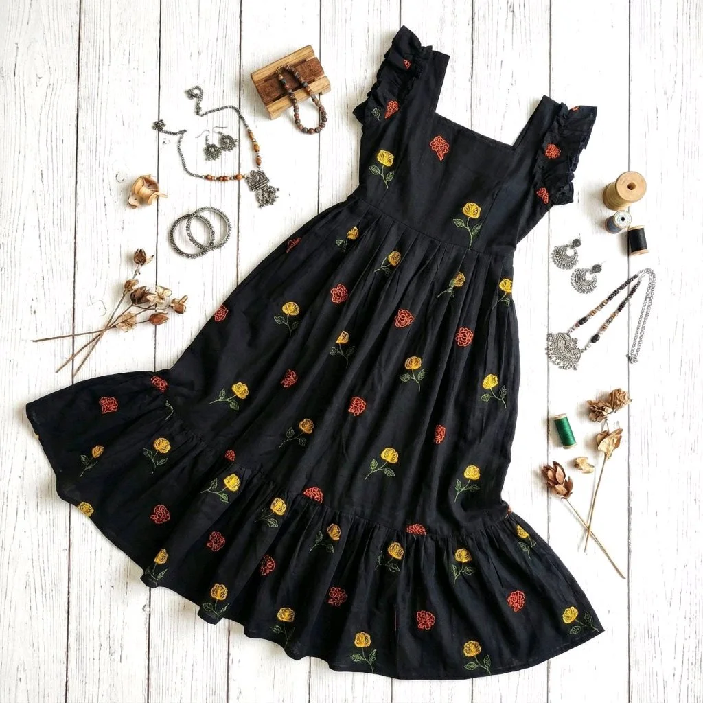 Floral Embroidered Tiered Midi Dress 9