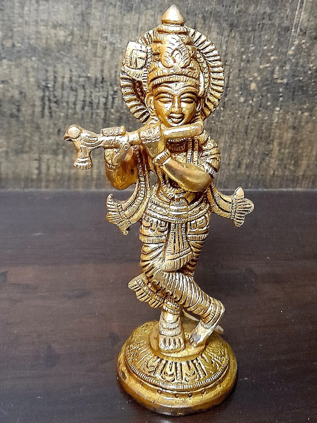 Royal Brass Lord Krishna Idol – Antique Finish | Premium Spiritual Home Décor (Flute Pose)