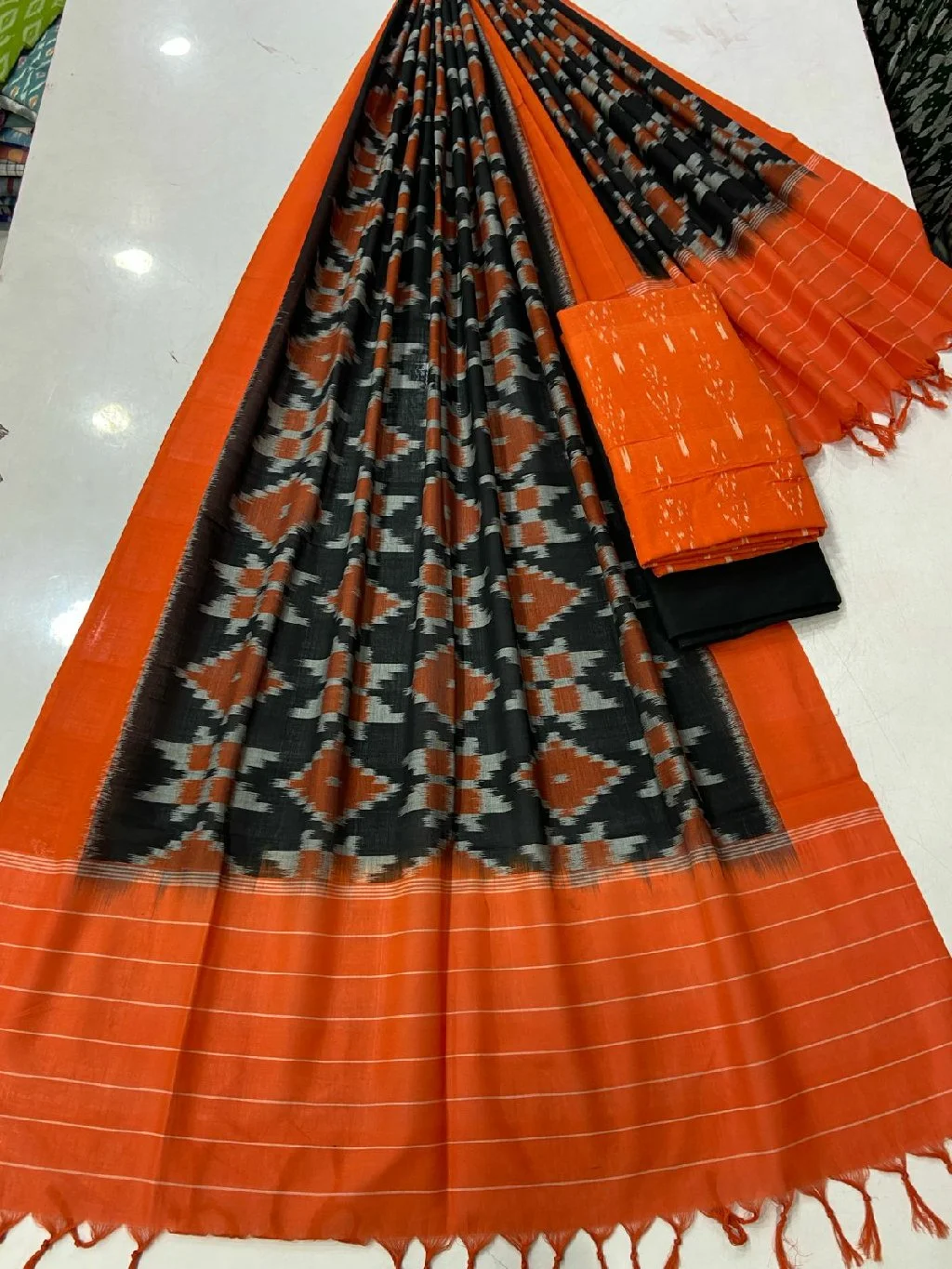 Ikat Print Cotton Dress Material Set