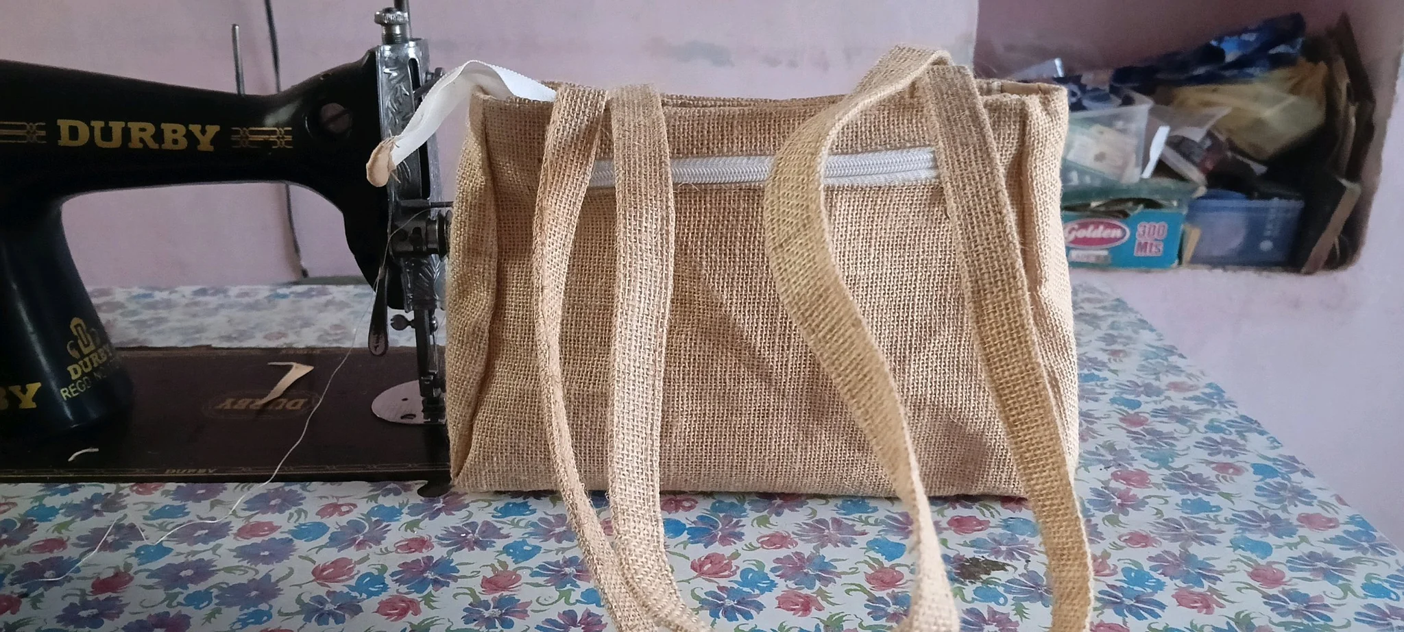 Natural Jute Zipper Tote Bag 1