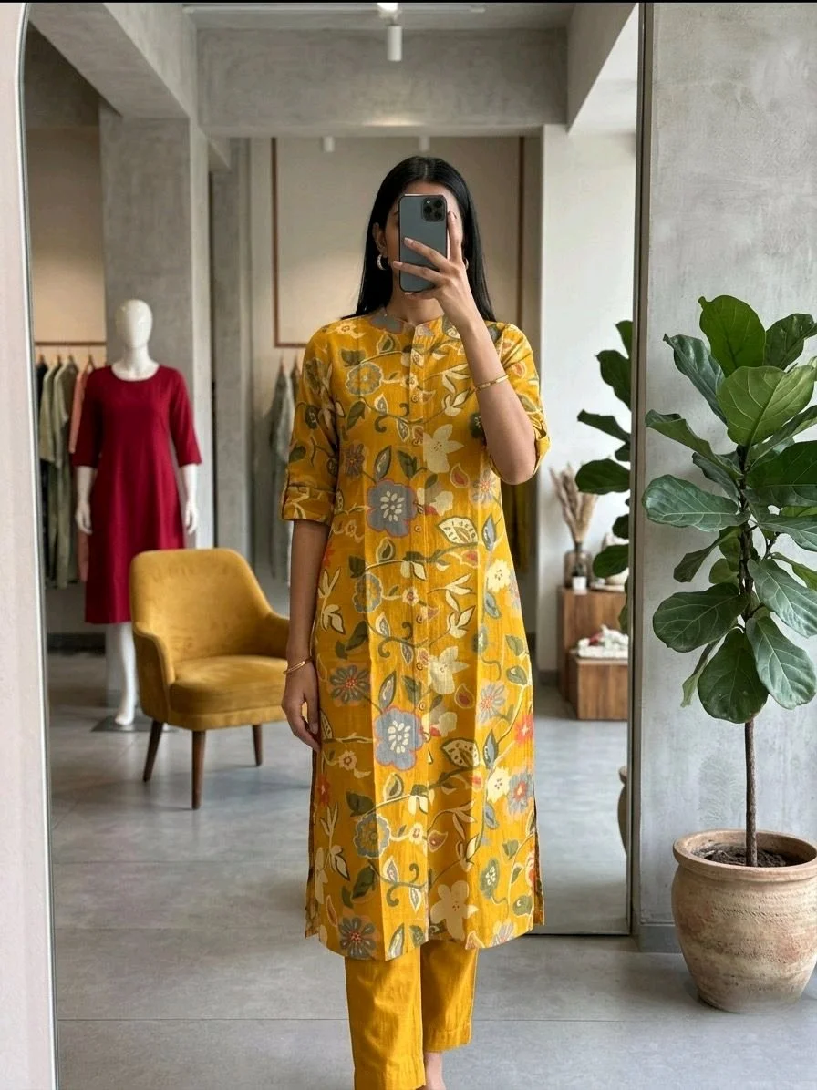 Block Printed Cotton Kurta Set with Pants 8