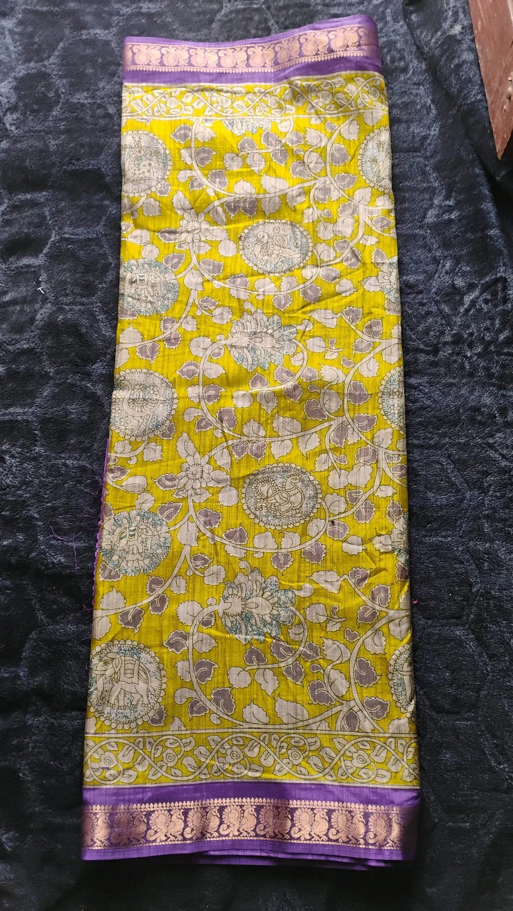 Maheshwari Silk Saree, Mehendi Green with Purple 2