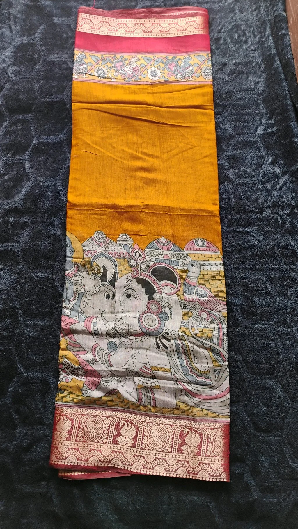 Mangalagiri Kalamkaari Mustard Yellow Saree 2
